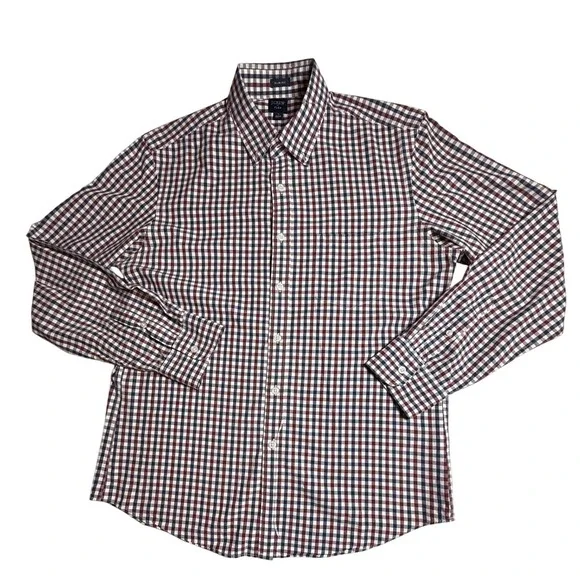 J. Crew Flex Slim Fit Gingham Check Button Down Shirt Men Large Red Blue Green - Picture 1 of 6